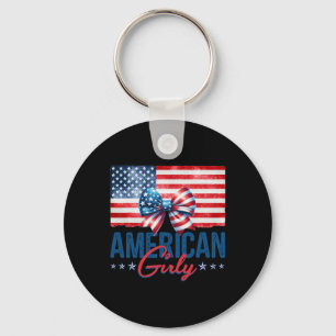 American Girly Happy 4th Of July Coquette Bow Amer Key Ring
