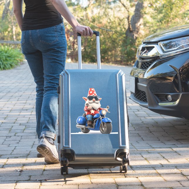 American Gnome Riding Motorcycle (Suitcase Insitu)