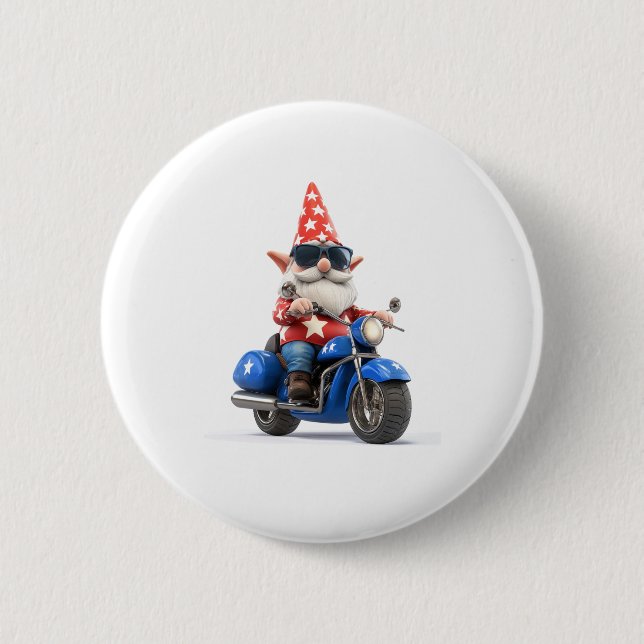 American Gnome Riding Motorcycle 6 Cm Round Badge (Front)