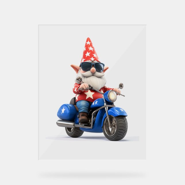 American Gnome Riding Motorcycle Acrylic Sign (Front)