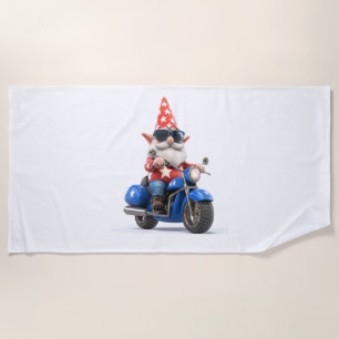 American Gnome Riding Motorcycle Beach Towel