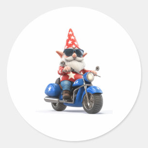 American Gnome Riding Motorcycle Classic Round Sticker