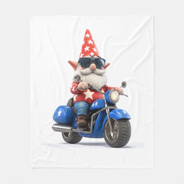 American Gnome Riding Motorcycle Fleece Blanket (Front)