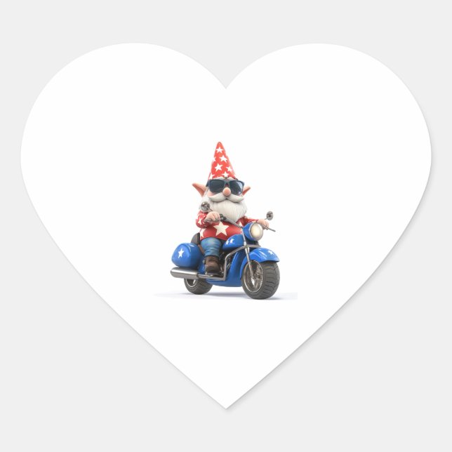 American Gnome Riding Motorcycle Heart Sticker (Front)