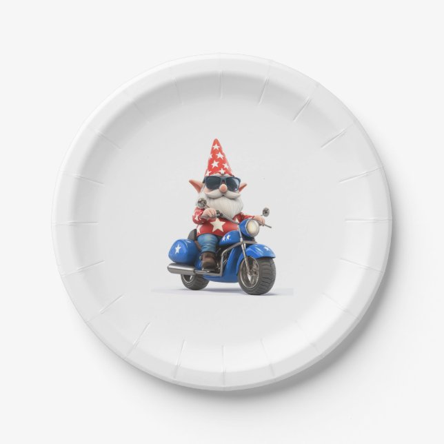 American Gnome Riding Motorcycle Paper Plate (Front)