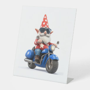 American Gnome Riding Motorcycle Pedestal Sign