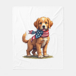 American Golden Puppy Vintage Patriotic Shirt 4 Fleece Blanket