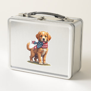 American Golden Puppy Vintage Patriotic Shirt 4 Metal Lunch Box