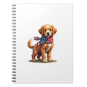 American Golden Puppy Vintage Patriotic Shirt 4 Notebook