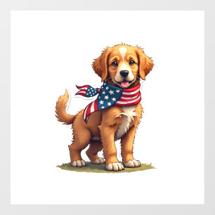 American Golden Puppy Vintage Patriotic Shirt 4 Window Cling