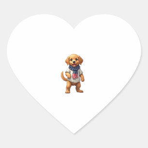 American Golden Puppy Vintage Patriotic Shirt Heart Sticker