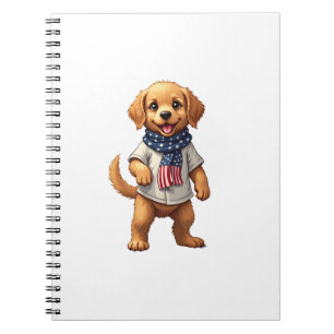 American Golden Puppy Vintage Patriotic Shirt Notebook