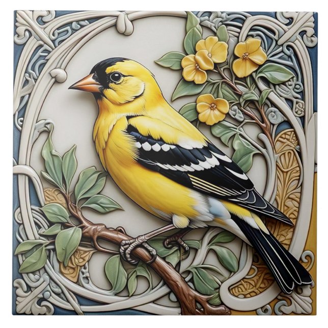 American Goldfinch - Art Nouveau Ceramic Tile (Front)