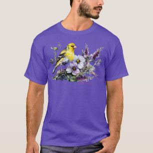American Goldfinch Backyard Birds Lavender Garden T-Shirt
