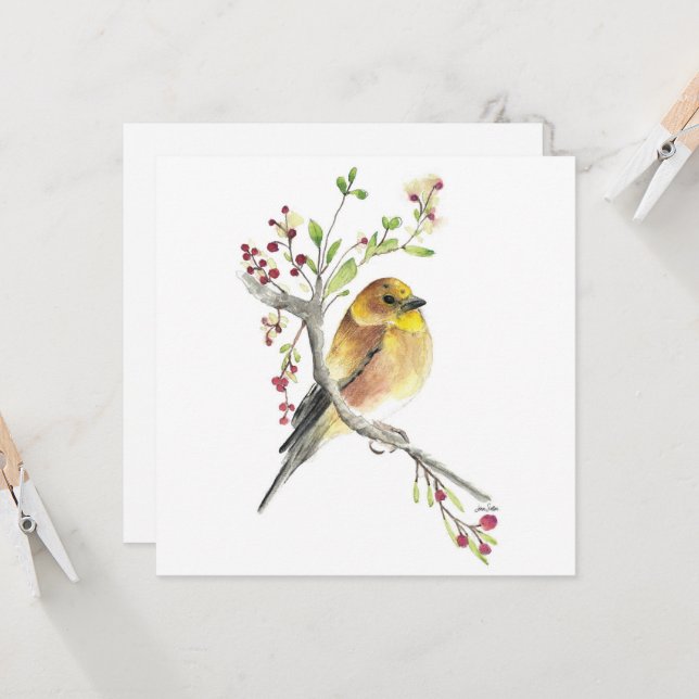 American Goldfinch Bird Berries Card (Front/Back In Situ)