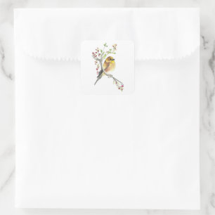 American Goldfinch Bird Berries Square Sticker