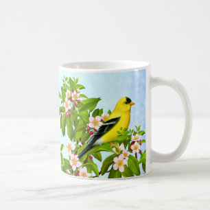 American Goldfinch Bird in Apple Tree Mug