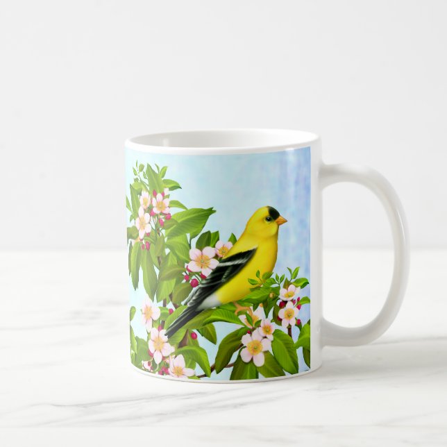 American Goldfinch Bird in Apple Tree Mug (Right)