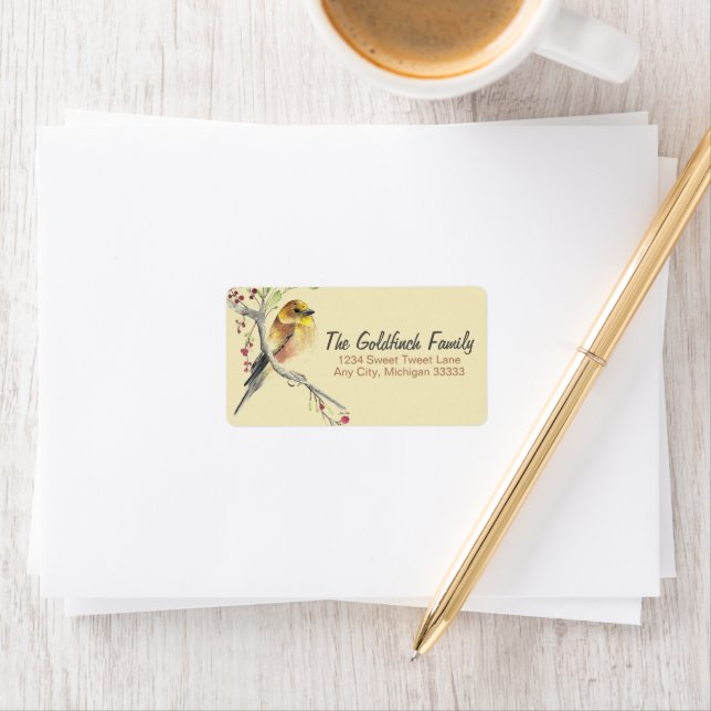 American Goldfinch Bird Watercolor Art Label (Insitu)