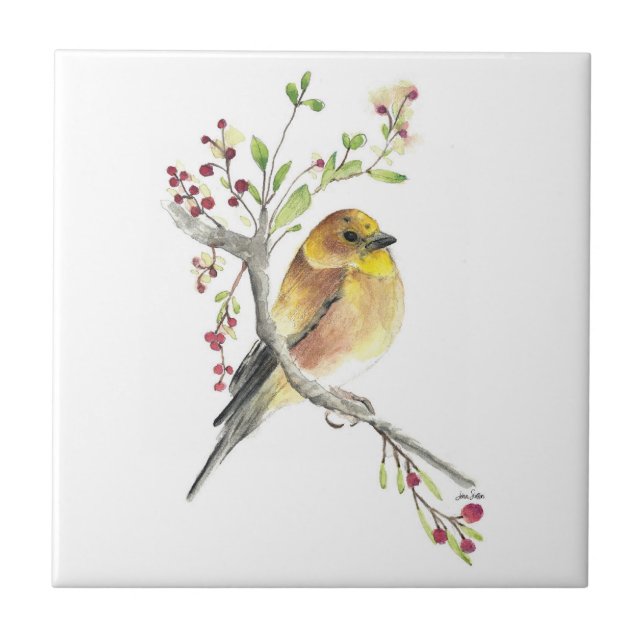 American Goldfinch Bird Watercolor Ceramic Tile (Front)