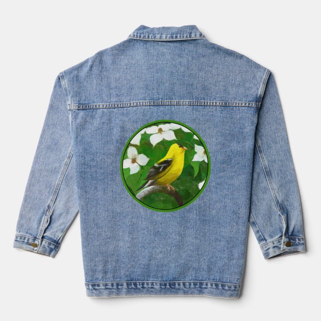 American Goldfinch in Winter Painting - Wild Bird  Denim Jacket (Back)
