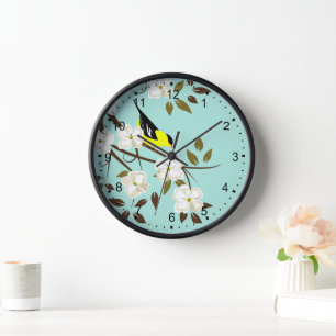 American Goldfinch On Flowering Branch Clock