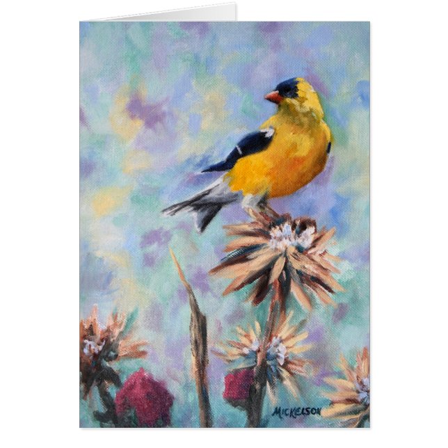 American Goldfinch on Thistle Greeting Card (Front)