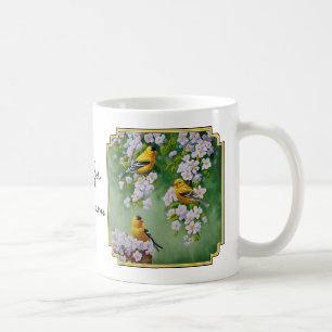 American Goldfinches & Pink Apple Blossoms Coffee Mug