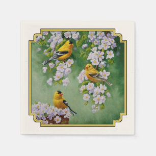 American Goldfinches & Pink Apple Blossoms Napkin