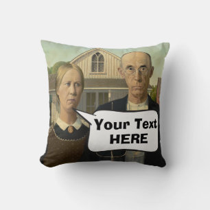 American Gothic 1930s Grant Wood famous painting Cushion