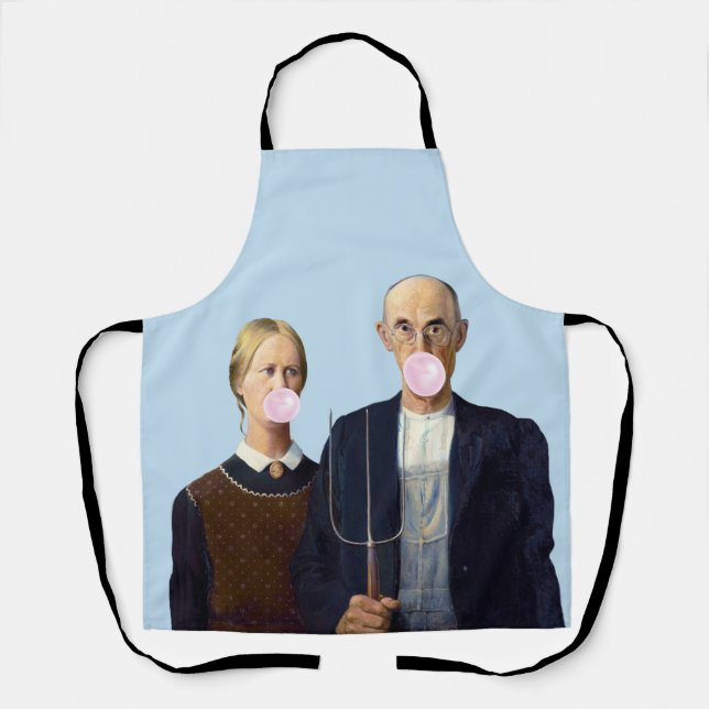 American Gothic blowing pink bubble gum Apron (Front)