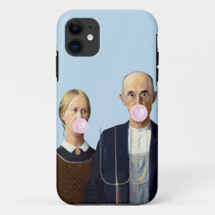 American Gothic blowing pink bubble gum iPhone 11 Case