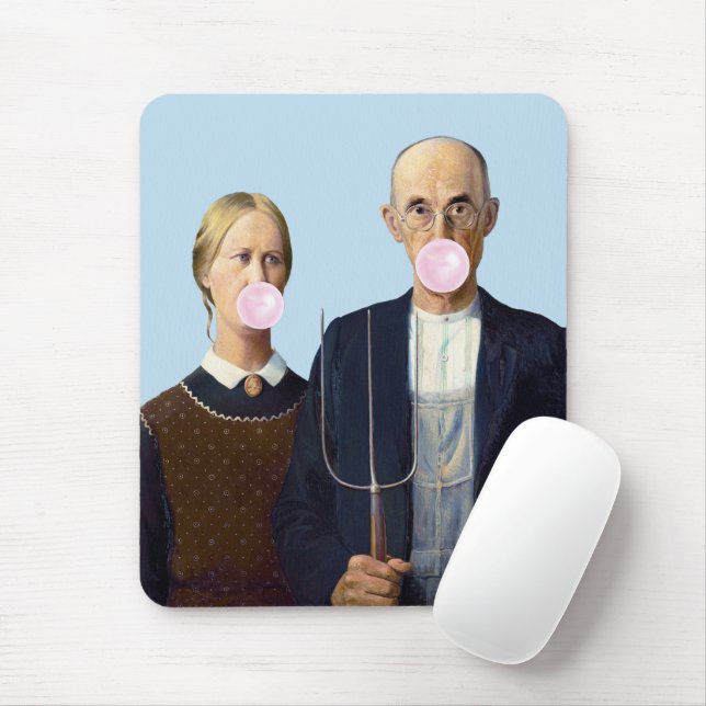 American Gothic blowing pink bubble gum Mouse Mat (With Mouse)