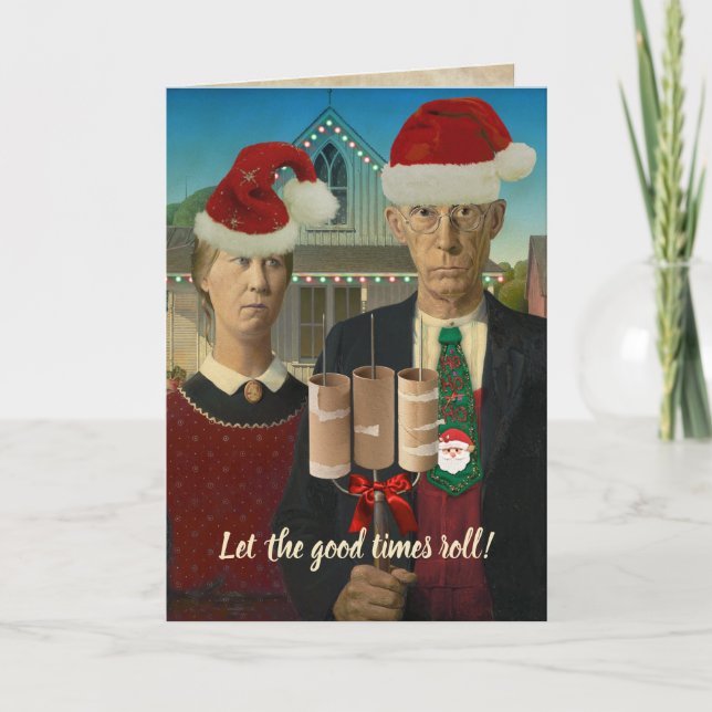 American Gothic Christmas Let the Good Times Roll Holiday Card (Front)