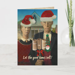 American Gothic Christmas Let the Good Times Roll Holiday Card