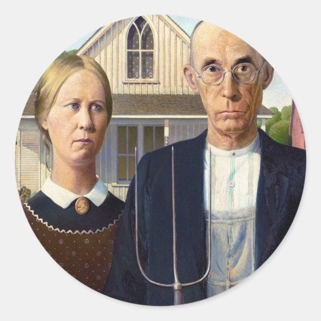 American Gothic Classic Painting Grant Wood Classic Round Sticker (Front)