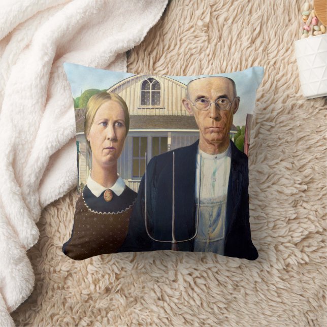American Gothic Classic Painting Grant Wood Cushion (Blanket)
