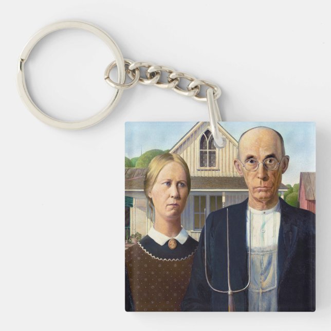American Gothic Classic Painting Grant Wood Key Ring (Front)