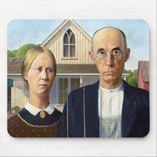 American Gothic Classic Painting Grant Wood Mouse Mat