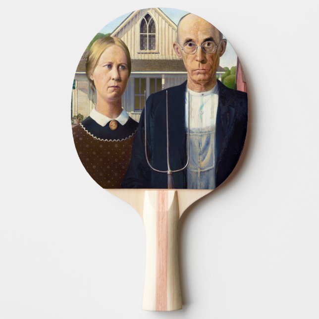 American Gothic Classic Painting Grant Wood Ping Pong Paddle (Front)