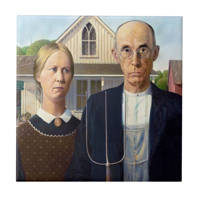 American Gothic Classic Painting Grant Wood Tile (Front)