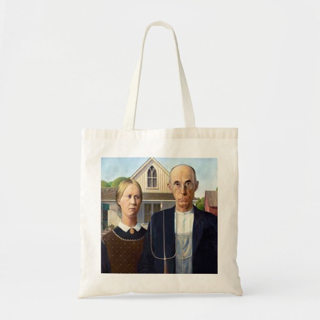 American Gothic Classic Painting Grant Wood Tote Bag (Front)