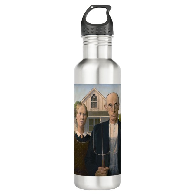 American Gothic: Country Life Poor Rural Farmer 710 Ml Water Bottle (Front)