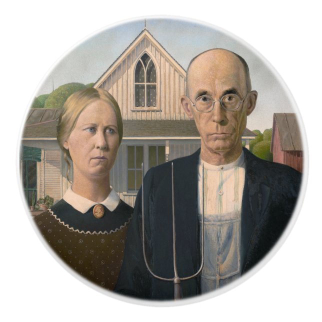 American Gothic: Country Life Poor Rural Farmer Ceramic Knob (Front)