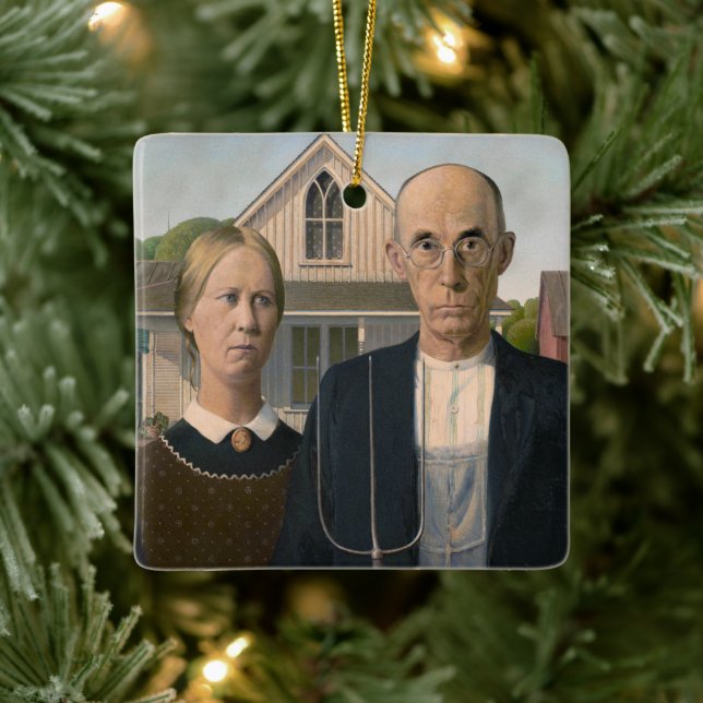 American Gothic: Country Life Poor Rural Farmer Ceramic Ornament (Tree)