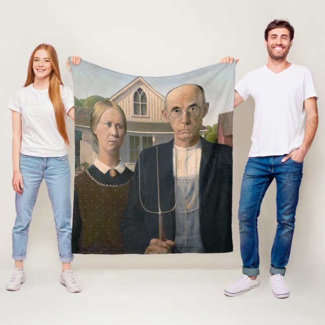 American Gothic: Country Life Poor Rural Farmer Fleece Blanket (In Situ)