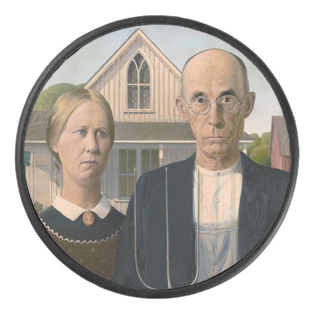 American Gothic: Country Life Poor Rural Farmer Hockey Puck (Front)