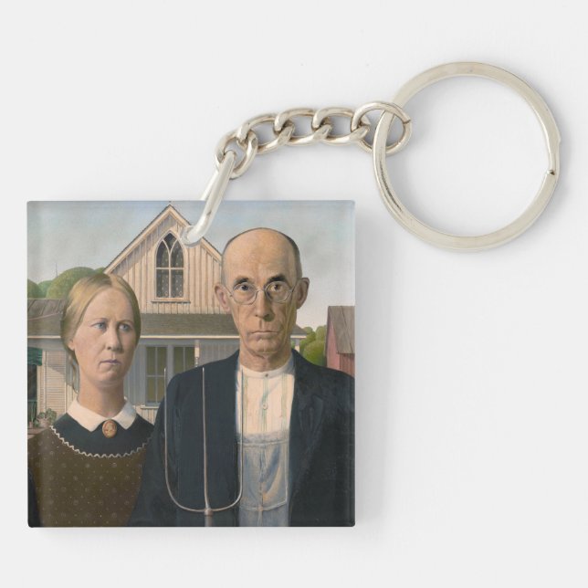 American Gothic: Country Life Poor Rural Farmer Key Ring (Back)