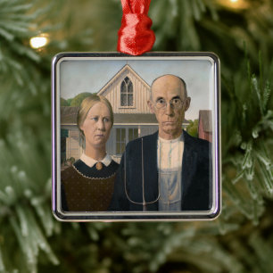 American Gothic: Country Life Poor Rural Farmer Metal Tree Decoration