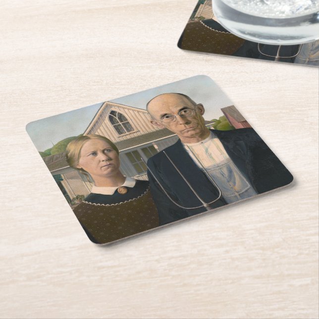 American Gothic: Country Life Poor Rural Farmer Square Paper Coaster (Angled)